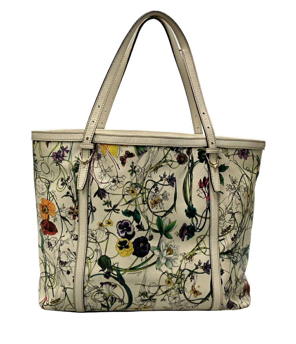 Gucci Flora Flower Tote Bag Leather Yellow Brown